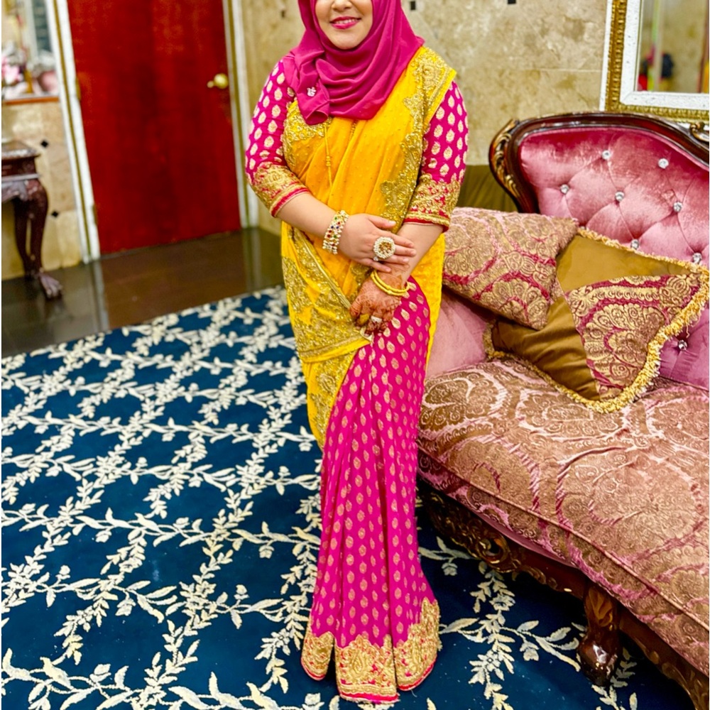 Indian Party sari with 3 quarter blouse  heavy embellishment work .